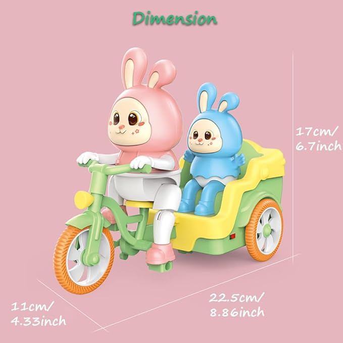Miracland Tricycle-Riding Rabbit Musical Toy, Adorable Baby and Mom Rabbit Toy, Electric Tricycle Toy with Simulated Cycling Movement, Cool Lights and Joyful Music (Pink)