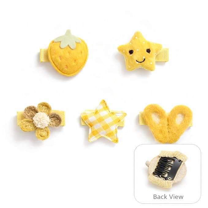 Baby Girl Hair Clips Non Slip for Thin to Thick Hair - No Damage Soft Barrettes for Newborn Infant Toddler - Cute Cartoon Hair Accessories Set (Yellow)