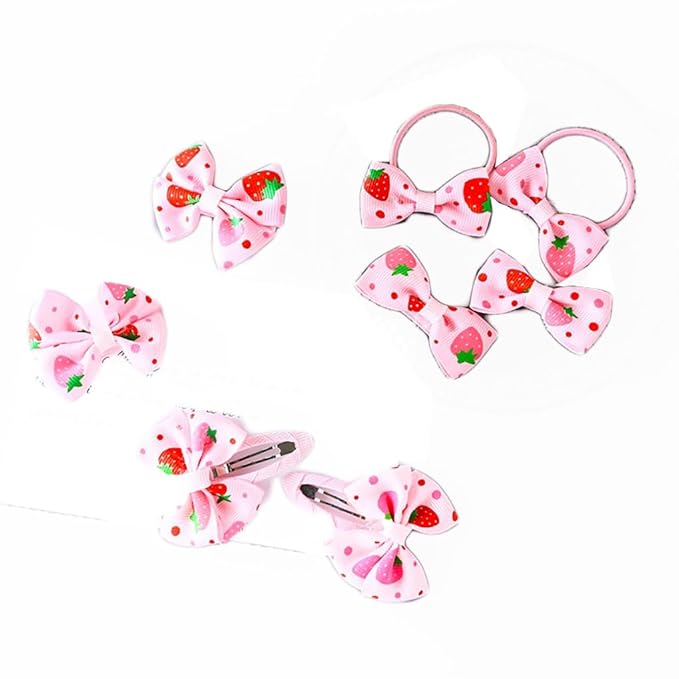 Strawberry Snap Clips Baby Girls Fruit Hair Bow Clips Strawberry Hair Ring Tie BBW24 (Set-A)