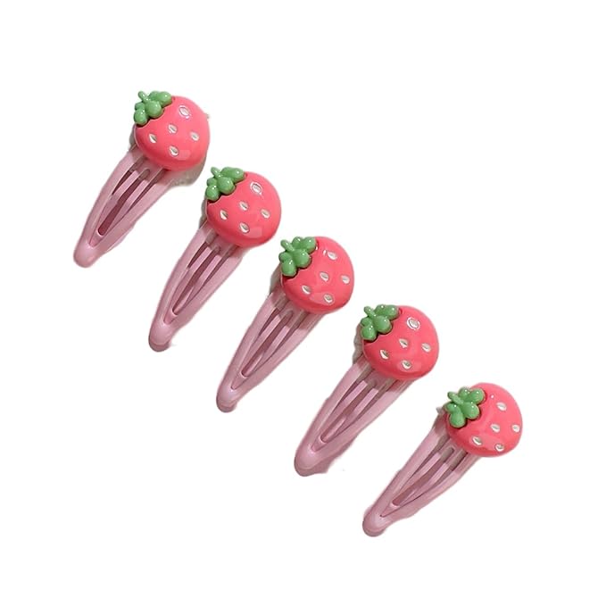 Strawberry Snap Clips Baby Girls Fruit Hair Bow Clips Strawberry Hair Ring Tie BBW24 (5 Pcs-B2)
