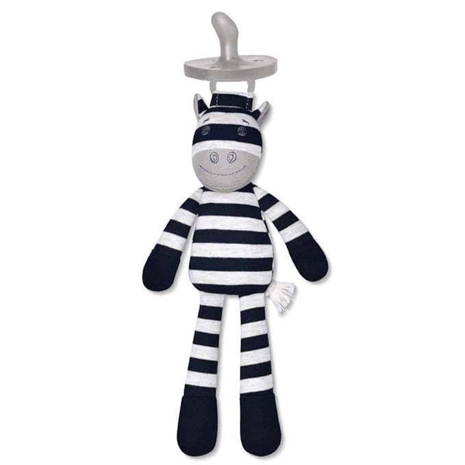 Organic Farm Buddies by Apple Park Pacifier Buddy | Non-Toxic, Hypoallergenic, 100% Organic Cotton for 0m+ | Pacifier Holder for Newborns and Infants (Ziggy Zebra)