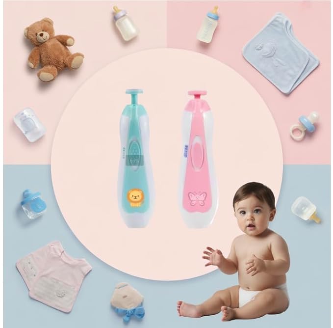 NEW Baby Nail Trimmer Safe (Lion) – Quiet & Safe Nail File for Newborn, Infant & Toddler – Lion & Butterfly Design – Painless, Safe, and Electric for Baby Boy or Girl – Blue (Lion)
