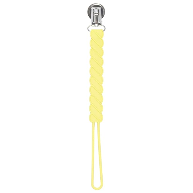 Three Little Tots All Silicone Modern, Short and Safety Tested Pacifier Clip (Baby Yellow, Twist)