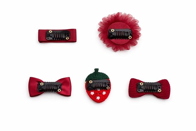 Baby Girl Hair Clips Non Slip for Thin to Thick Hair - No Damage Soft Barrettes for Newborn Infant Toddler - Cute Cartoon Hair Accessories Set (Cherry)