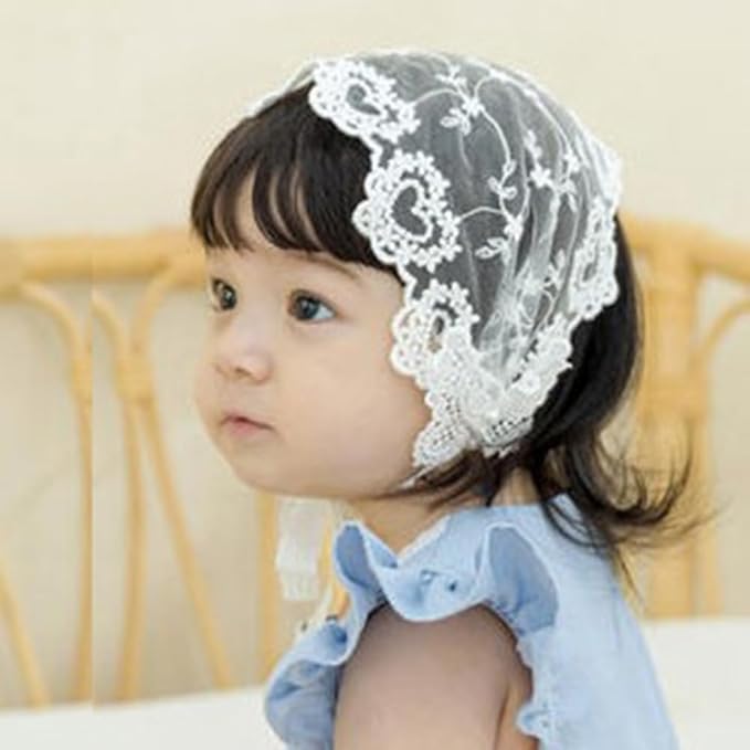 Baby Girls Lacy Bow Headband Soft Breathable Lace Hairband for Toddlers Infant Baptism Christening Beanie Cap Wide Turban Wedding Party Shower Gifts (Style 7)