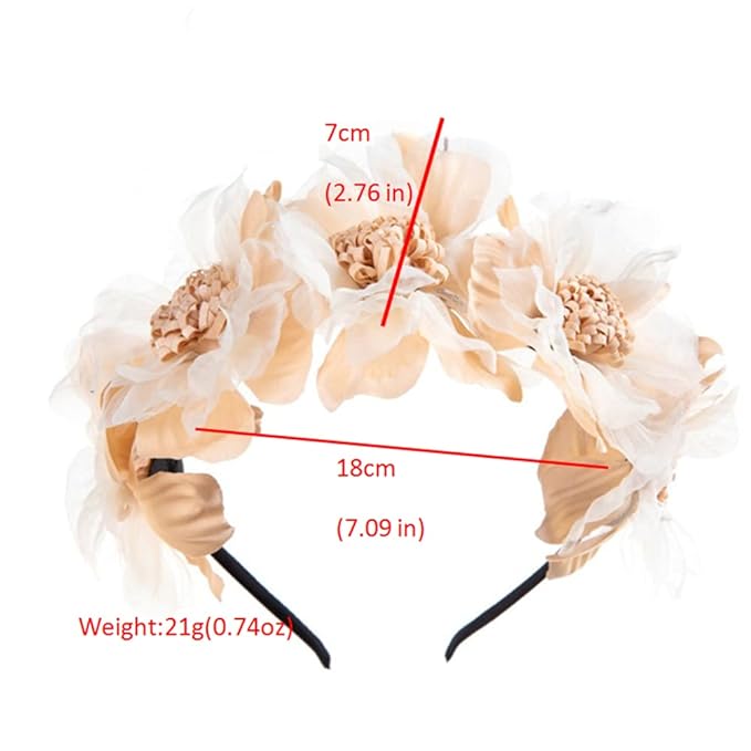 Bethynas Baby Girls Flower Cluster Headband Soft Lace Cloth Floral Head Wear for Wedding Party Cute Flower Hair Band for Toddlers Flower Girls (Champagne)