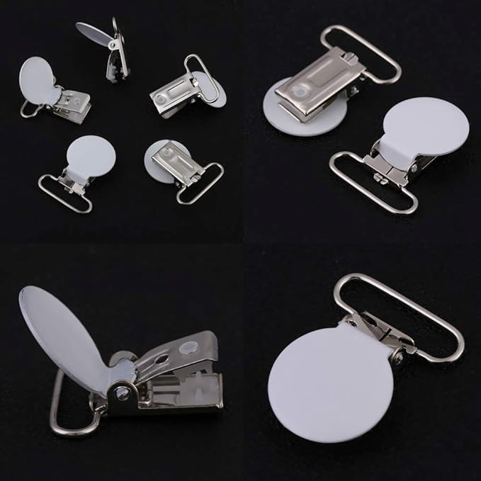 25mm Round Pacifier Clips, Suspender Snaps, DIY Clothes Accessories, for Making Pacifier Holders Bib Clips(White)