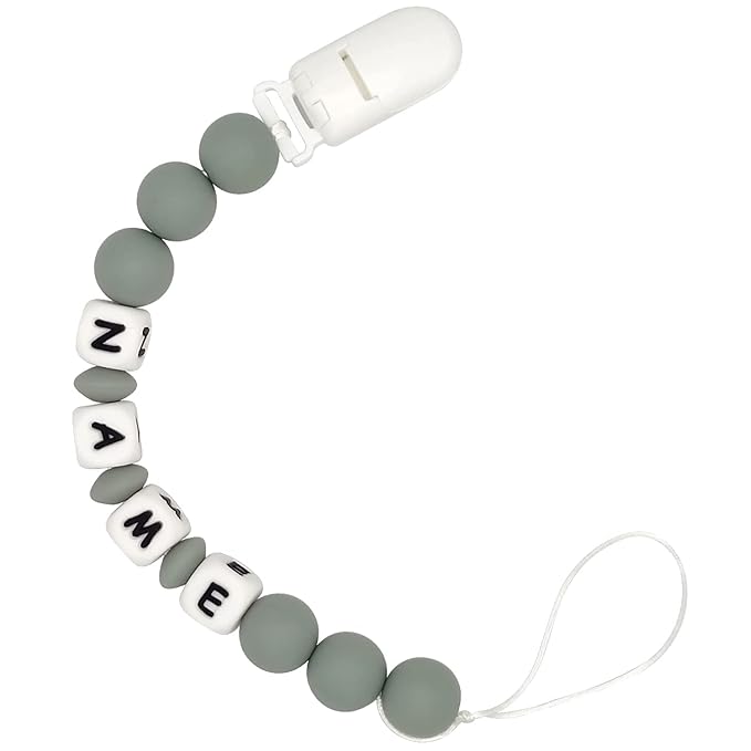 Personalized Name Pacifier Clip Pacifier Holder for Girls Boys (Grey)