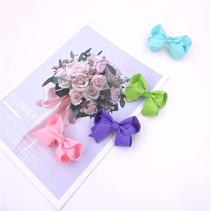 24 Colors Boutique Hair Bow Clips for Little Girls Grosgrain Ribbon Bow Alligator Hair Clip Toddler Baby Girl Kids Hair Accessories (24 pcs/3 Inch)
