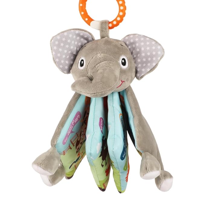 Elephant Baby Books Toys, 0-6-12 Months, Loveys, Crinkle Books for Babies, Easter Baby Gifts Shower, Infant Toys, 1-2 Year Old, Soft Cloth Book, for Baby Girls Boys- Medium