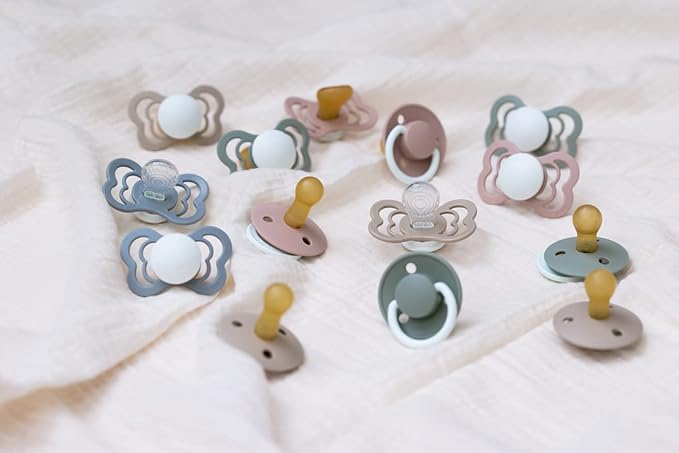 BIBS Pacifiers | Natural Rubber Baby Pacifier | Set of 2 BPA-Free Soothers | Made in Denmark | Blush Glow | Size 0-6 Months
