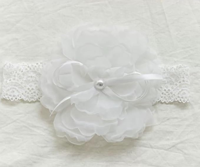 Floral Lace Hair Bow for Baby Girls Soft Stretch Headband for Newborns to Toddlers Baby Shower Birthday Hair Band 0-36 Months (White B, Free)