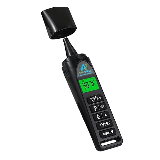 Amplim Baby Thermometer | 3-in-1 Accurate Infrared Thermometer for Ear, Forehead & Touchless, Fever Thermometer for Baby, Infants, Toddlers, Kids & Adults | Base Stand & Clock (Black)