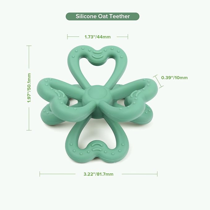 Haakaa Silicone Clover Teether - Food Grade Silicone Teething Toys for Babies 3-6 Months 6-12 Months, Soft & Easy Hold Chew Toy for Infant, BPA Free (Pea Green)