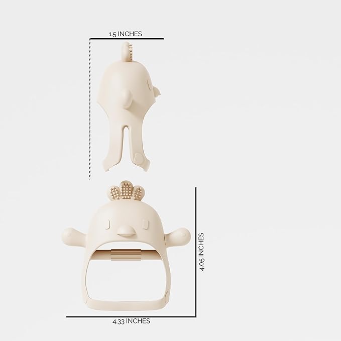 Beige Pacifier Teether Toy Never Drop Baby Teether Wrist Wearable Baby Teething Beige Baby Toys - Little Chick Newborn Toys by Muqee Peeko in Baby Safe Silicone Baby teether