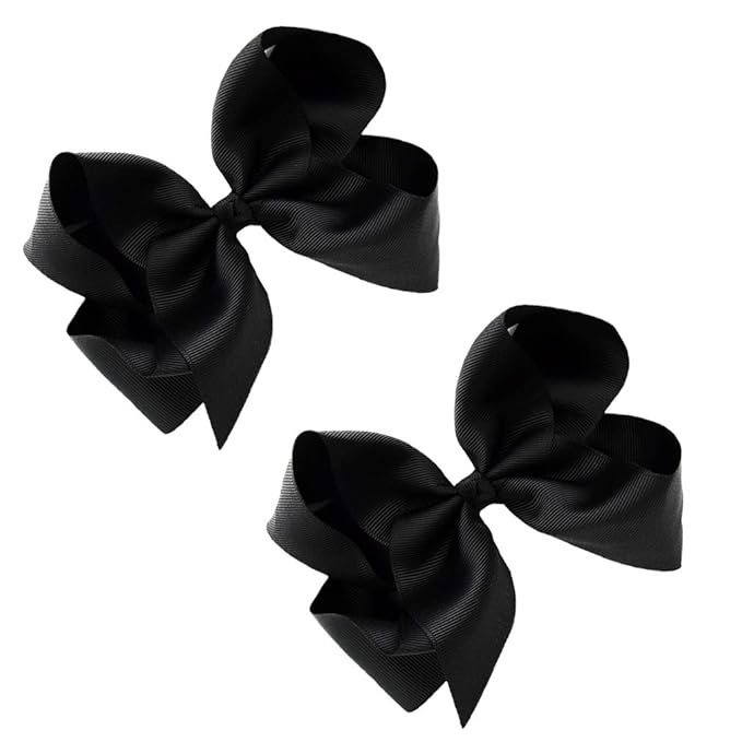 DEEKA 2 PCS 6" Big Hand-made Grosgrain Ribbon Solid Color Hair Bows Alligator Clips Hair Accessories for Little Teen Toddler Girls Kids Set of 2 -Black