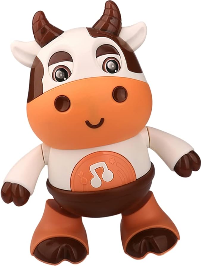 Electric Dancing Cow Light up Musical Cow Plastic Dancing Toys Baby Animal Sounds Toys Toddler Sensory Educational Interactive Swinging Calf 3 AA Battery Operated, Age 3+