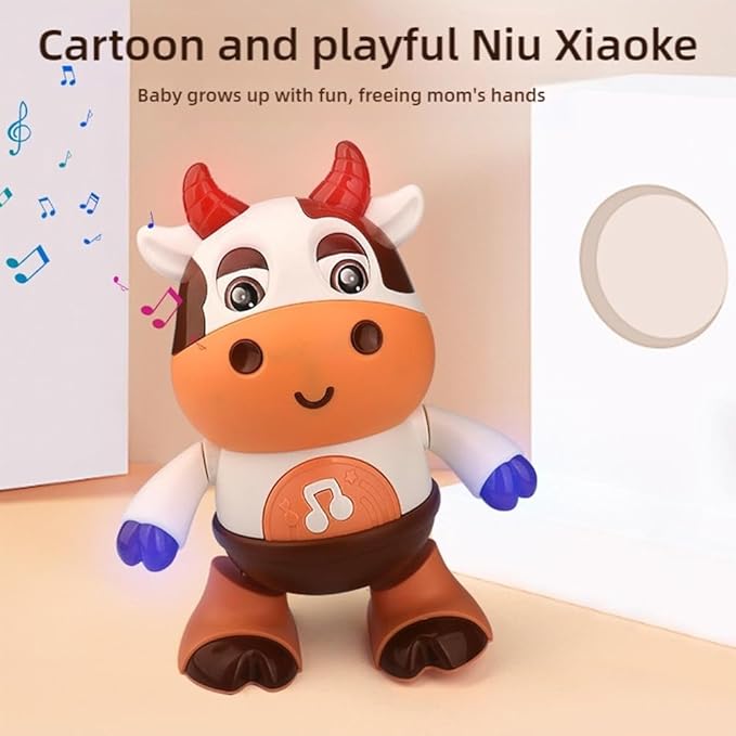 Upgrade Cow Light Up Dancing Cow, Singing and Dancing Cute Little Cow Music Lighting Swinging Dancing Robot Electric Doll Interactive Music Cow Crawling Toy with Music and Led Lights