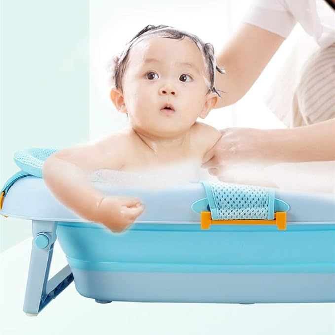 Baby Bath Seat, Infant Bathing Support Mat, Baby Tub Seat with Four Safety Support Corners, Comfortable Baby Shower Bathtub Sit Up Mesh for Newborn - Blue (No Bathtub)