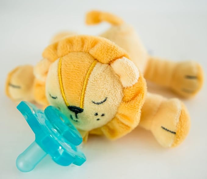 PaciBuddy Lion Pacifier Holder - Plush Toy Includes Detachable Pacifier - Adapts to Name Brand Pacifiers - Baby Gift Suitable for All Ages - Infant Binky, Soother, Paci, Plush Baby Toy