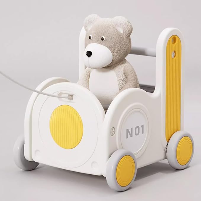 Children's Train Toy Box,Cart for Toddlers 1-3 with Wheels, Drawstring, and Handle for Riding, Walking, Towing, and Storage. Load Capacity 170LBS Great Gift for Toddler Boys and Girls(Train-Yellow)
