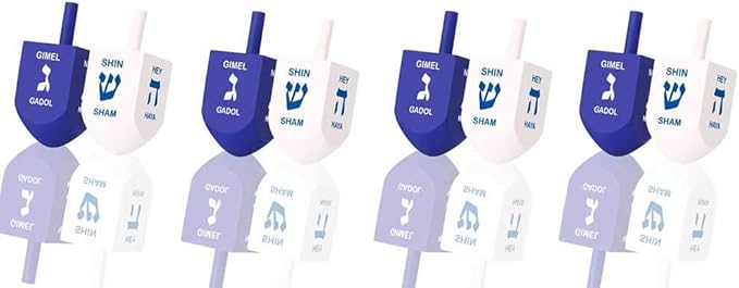 Zion Judaica Blue & White Natural Wood Dreidels with English Translation & Transliteration Bulk Pack Wooden Driedels Spinning Tops with Chanukah Game Card - 30 Pack