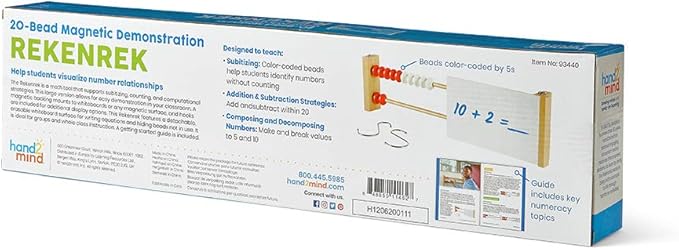 hand2mind-93440 20-Bead Giant Magentic Rekenrek Colored Abacus, for Kids, Wooden Counting Math Manipulatives, Learn Counting and Numbers (Set of 1)