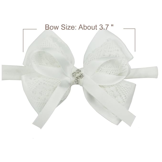 Nihao Baby Off White Lace Bow Big Baptism Headband for Baby Girls -1 PCS