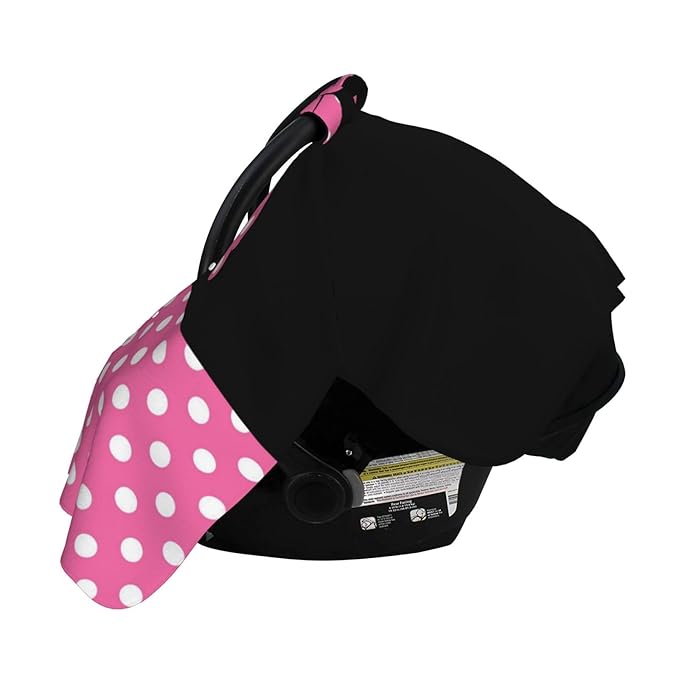 Pink Black Bow Polka Dot Car Seat Canopy Cover, Universal Fit for Infant Car Seats,Breathable,Multi-Use Nursing Cover, Gift Ready