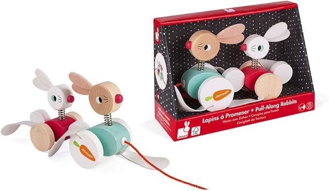 Janod Zigolos Wooden Pull Along Rabbits - Ages 12 Months+ - J08207