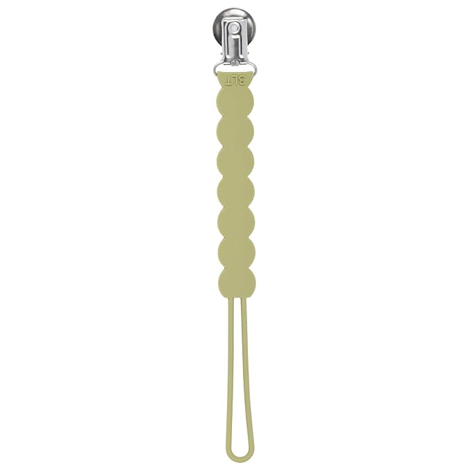 Three Little Tots All Silicone Modern, Short and Safety Tested Pacifier Clip (Olive, Waverly)