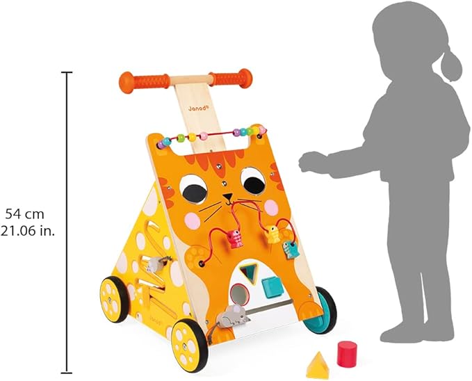 Janod Wooden Activity Baby Walker Cat - 21.1" Tall - Ages 12 Months+ - J08005 One Color