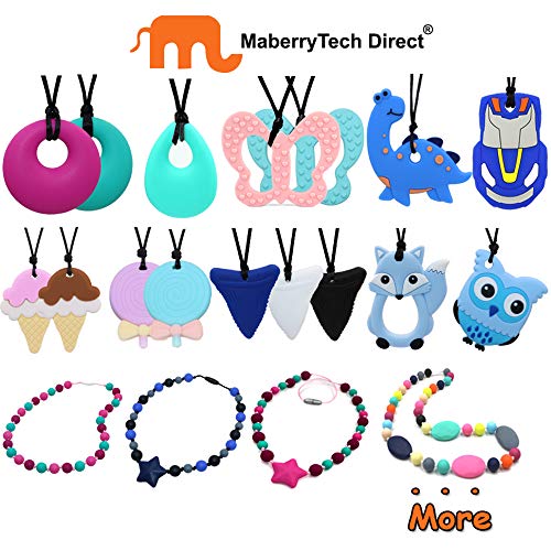 Maberry Sensory Chew Necklace for Kids Adults, Silicone Donut Chew Toys for Autism Anxiety ADHD SPD or Special Needs, Stress Relief