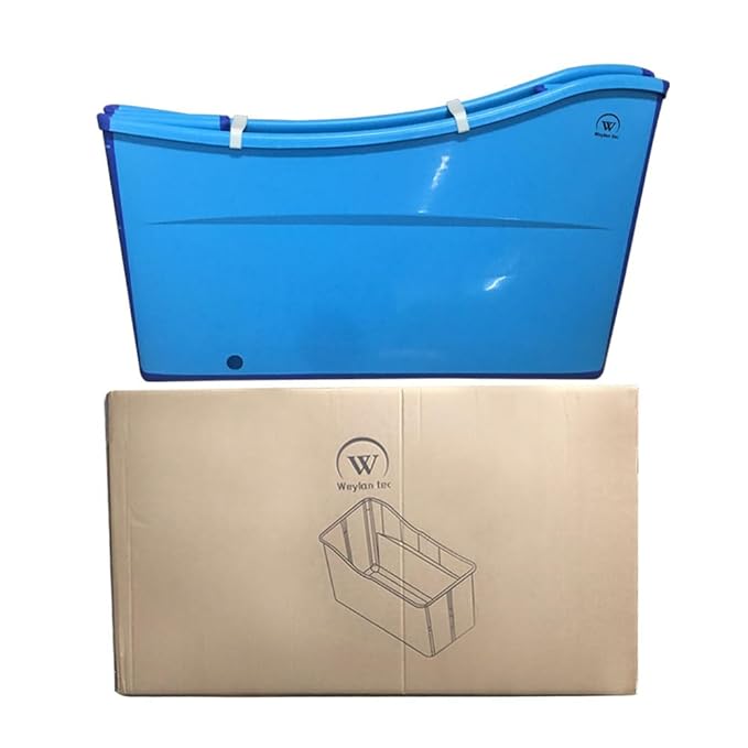 W WEYLAN TEC Large Foldable Bath Tub Bathtub for Toddler Children Twins Petite Adult Blue