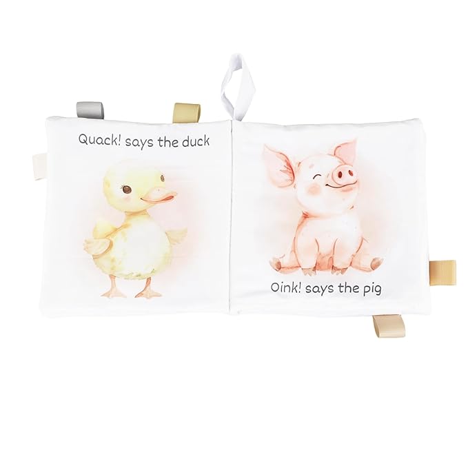 Ali+Oli Baby Cloth Book – Soft Sensory Crinkle Book for Infants 0-12 Months – Early Learning Touch & Feel Tummy Time Toy – Colorful taggies - Newborn Shower Gift - Farm Animals