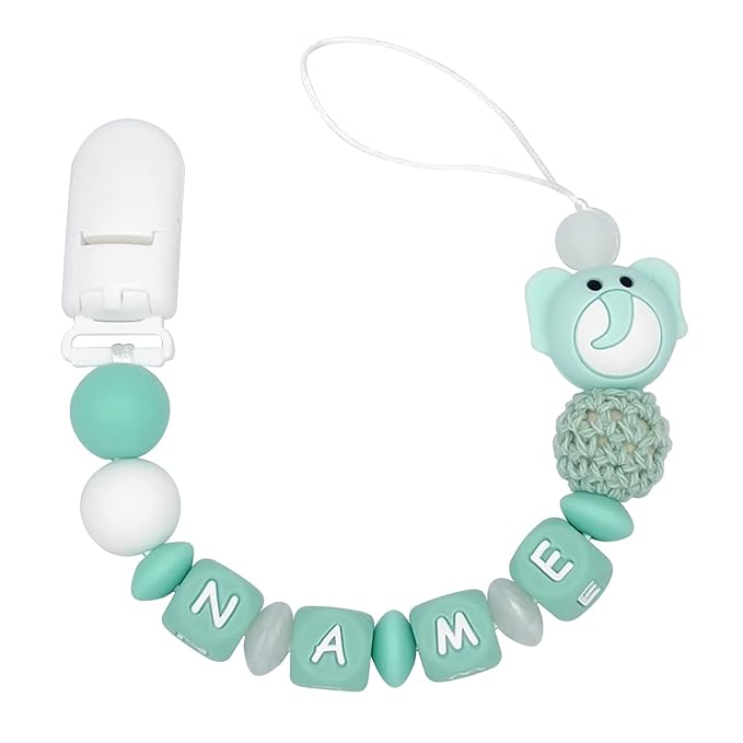 Personalized Pacifier Clip with Name Customized - Elephant (Green)