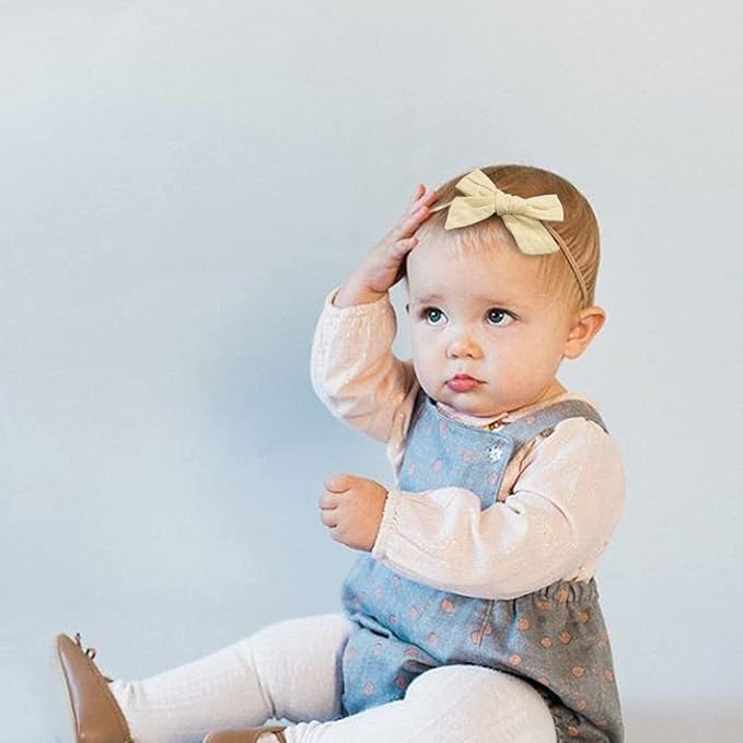 jollybows 20pcs Baby Girls Cotton Hair Bows Headbands Nylon Hair Bands Elastic Hair Accessories for Newborn Kids Infants Toddlers