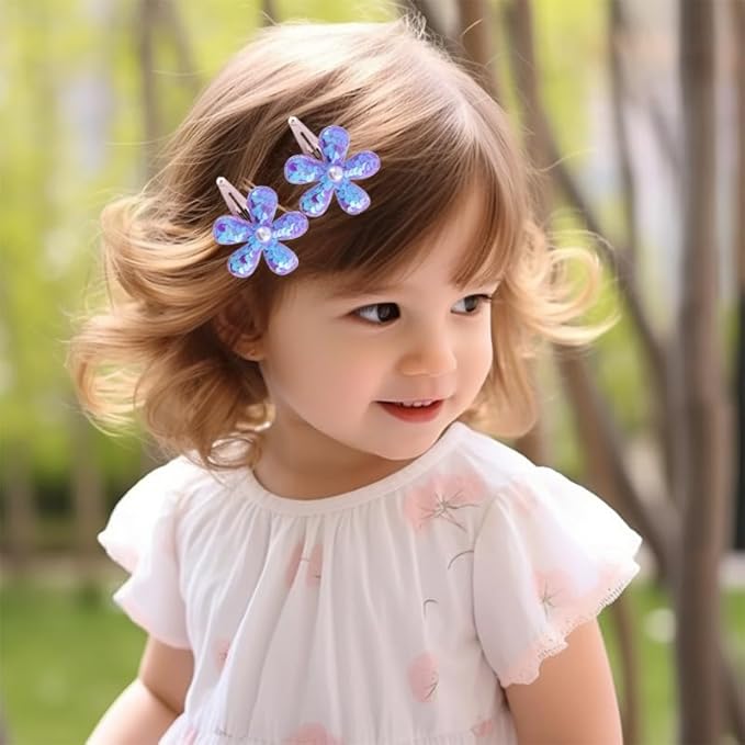 2Pcs Sequins Flower Hair Clips for Girls Cute Snap Hair Clips with Pearl Hair Barrettes Spring summer Hair Accessories Birthday Party Supplies (yellow)
