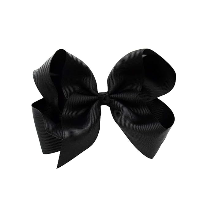 DEEKA 12 PCS 6" Big Hand-made Grosgrain Ribbon Hair Bow Alligator Clips Hair Accessories for Little Teen Toddler Girls - Black