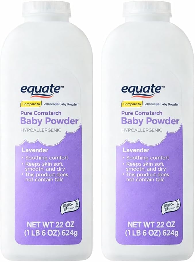 Equate Lavender Pure Cornstach Baby Powder. Hypoallergenic (22 Oz Pack of 2)