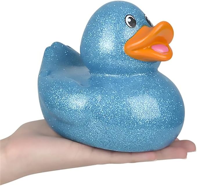 The Dreidel Company Glitter Rubber Duck Toy with Sound Assortment Duckies for Kids, Bath Birthday Gifts Baby Showers Summer Beach and Pool Activity, 6" (Single)