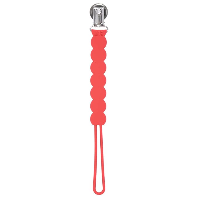 Three Little Tots All Silicone Modern, Short and Safety Tested Pacifier Clip (Red, Waverly)