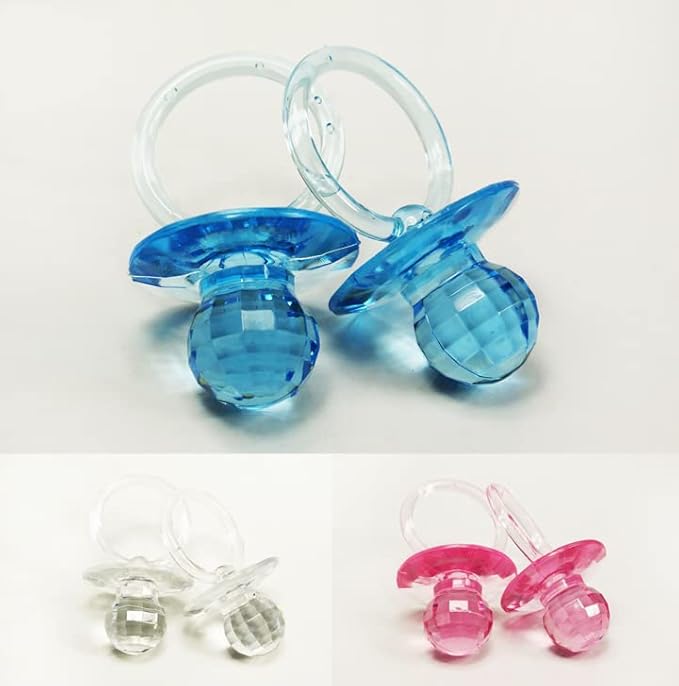 Pink 12pcs Large Clear Diamond Cut Pacifiers Baby Shower Game Party Decoration Favors