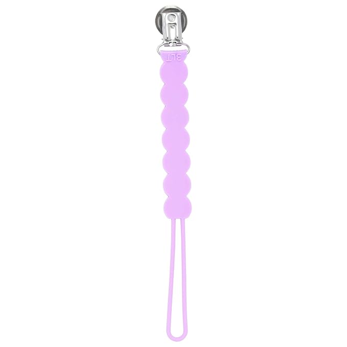 Three Little Tots All Silicone Modern, Short and Safety Tested Pacifier Clip (Lavender, Waverly)