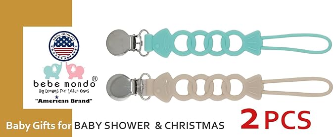 Pacifier Clip for Baby Boy Girl Pacifier Holder Silicone Pacifier Clips for Boys Girls Newborn Birthday Baby Shower Soothie - Set of 2 with Metal Clip (Fish)