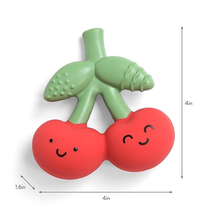Itzy Ritzy Natural Rubber Teether – BPA-Free Soft & Durable Infant Teething Toy, Easy for Little Hands to Grab & Squeeze, Designed for Babies & Toddlers (Cherry)