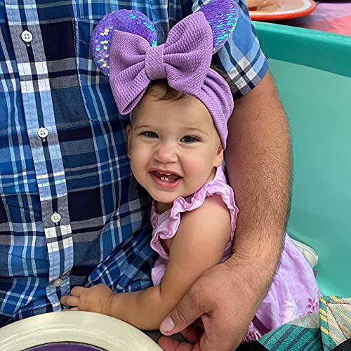 CLGIFT Minnie Ears Reversible Purple Hairband for Baby/Toddler Girls Flexible Sequin Headband, Perfect for Halloween, Christmas, Birthday, Cosplay Costume, and Theme Party