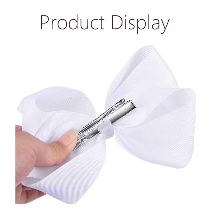Oaoleer Big Hair Bows for Girls 12 PCS 6" White Grosgrain Ribbon Large Boutique Bow Alligator Clips Hair Accessories for Toddlers Little Girls Kids