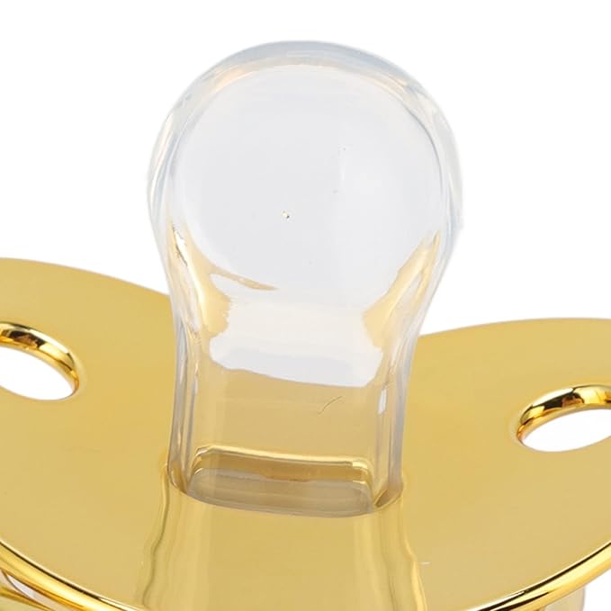 Baby Pacifier Symmetrical One Piece Design Nipple Shape Helps Promote Oral Development Ultra Light Soft Bling Silicone Newborn Pacifier for 6 to 18 Months Infant (Gold)