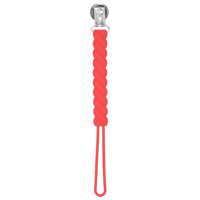 Three Little Tots All Silicone Modern, Short and Safety Tested Pacifier Clip (Red, Twist)